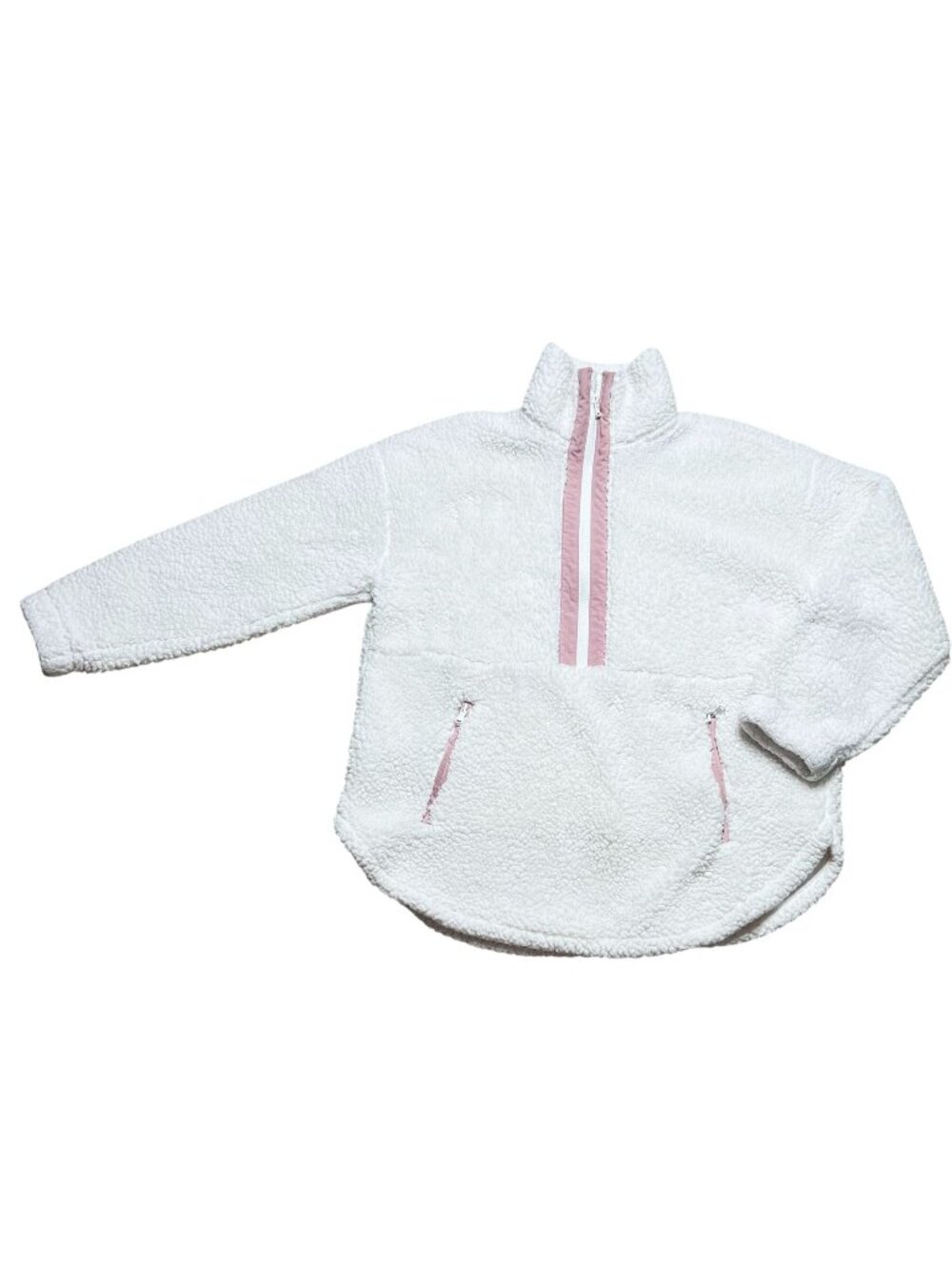 Lou & Grey Sherpa Pullover Half Zip Womens Size L Ivory Pink Cozy Teddy